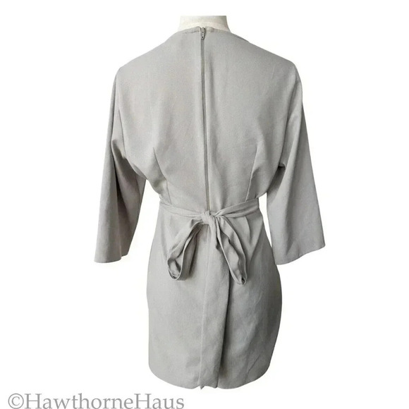 ASOS DESIGN Tie Wrap Around Mini Dress Size 8 Taupe 3/4 Sleeve Back Zip - Picture 7 of 11